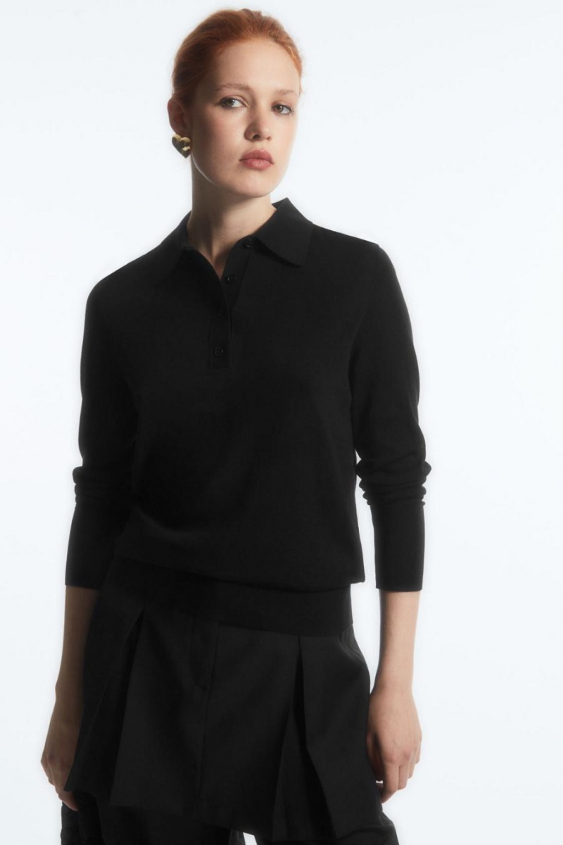 COS Kötött Silk-blend Pólóing Női Fekete | DYG-807516