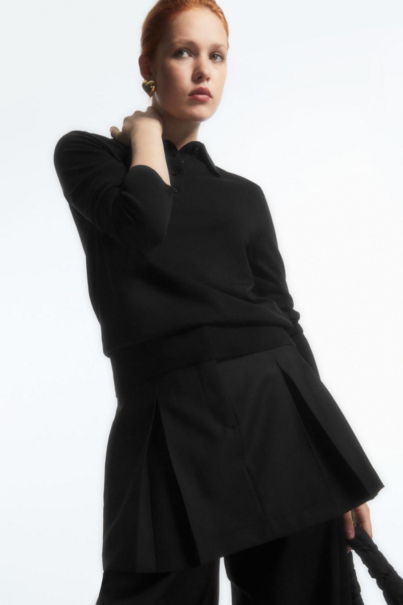 COS Kötött Silk-blend Pólóing Női Fekete | DYG-807516