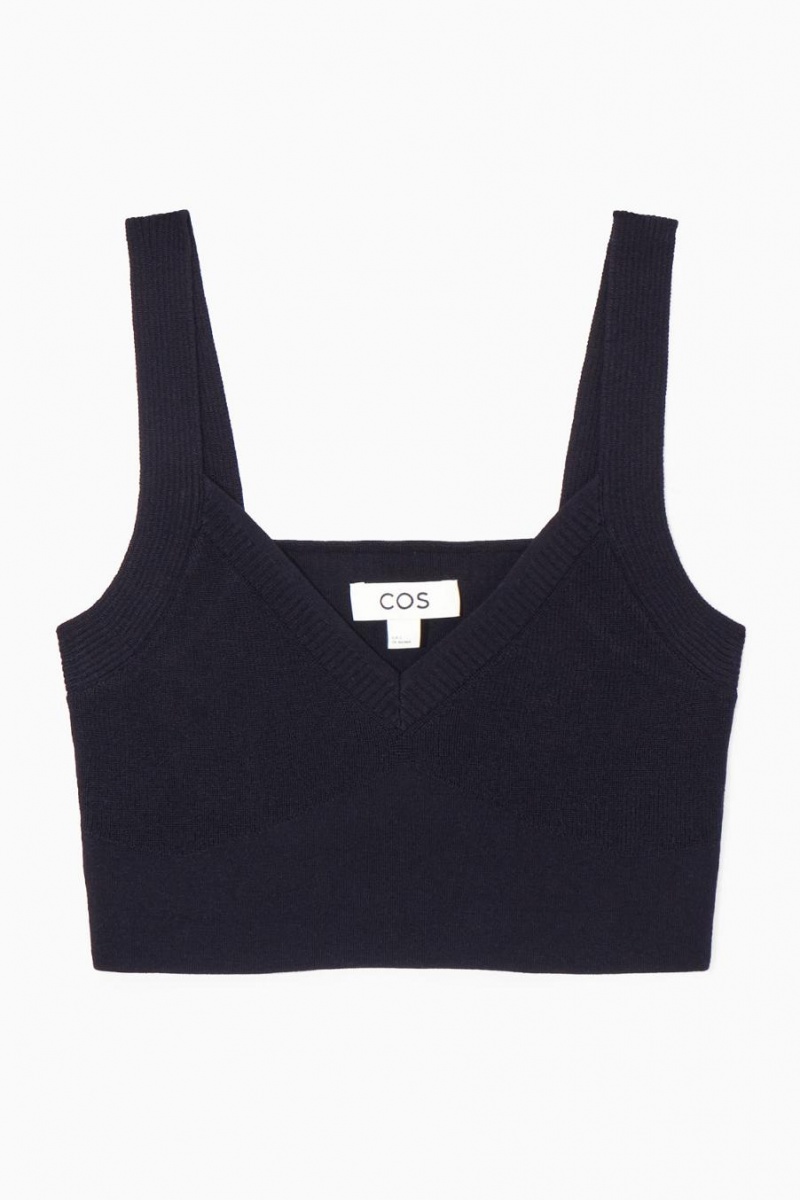 COS Kötött V-neck Melltartó Női Sötétkék | IWU-345861