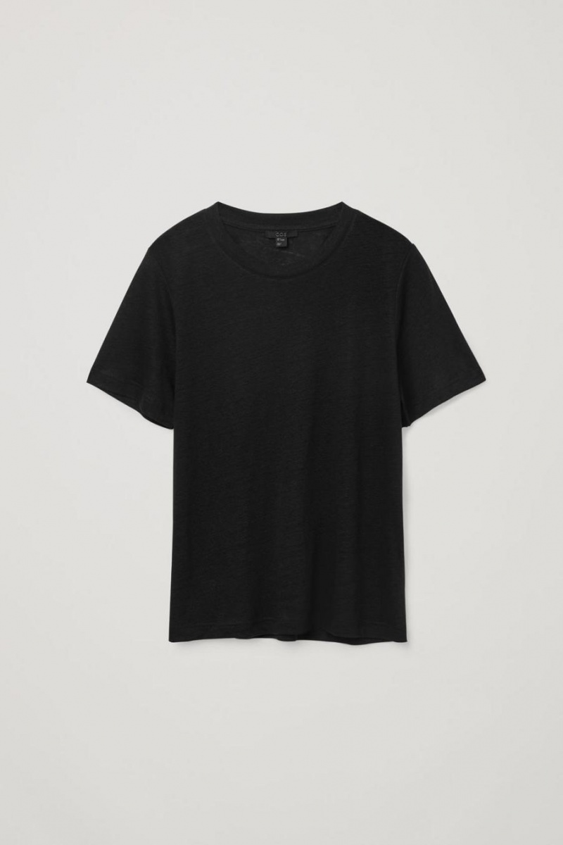 COS Linen Póló Női Fekete | LFM-621840