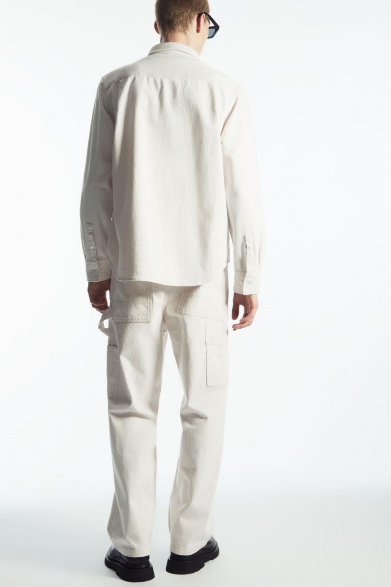COS Linen-blend Denim Ing Férfi Fehér | ZDT-480136