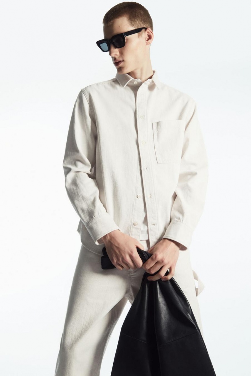 COS Linen-blend Denim Ing Férfi Fehér | ZDT-480136
