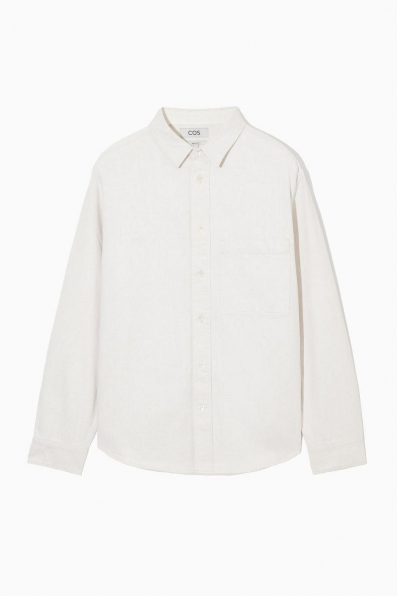 COS Linen-blend Denim Ing Férfi Fehér | ZDT-480136