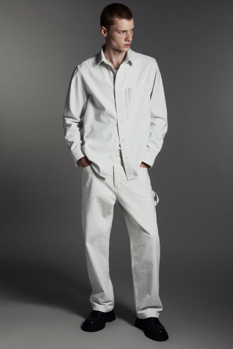 COS Linen-blend Denim Ing Férfi Fehér | ZDT-480136