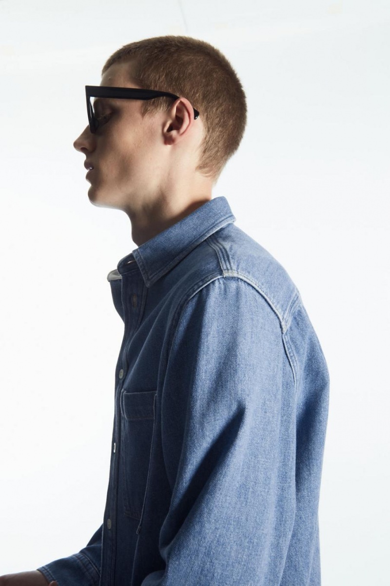 COS Linen-blend Denim Ing Férfi Kék | CIV-018793