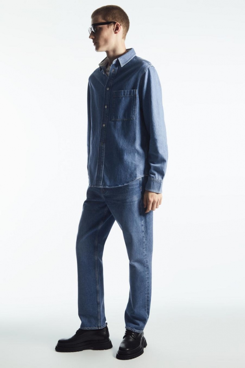COS Linen-blend Denim Ing Férfi Kék | CIV-018793
