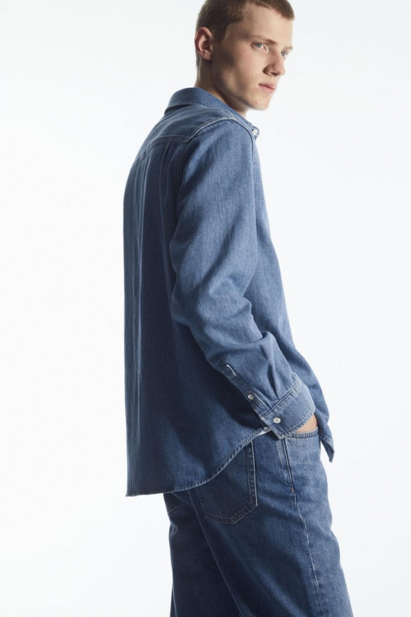 COS Linen-blend Denim Ing Férfi Kék | CIV-018793