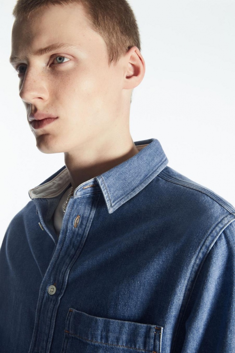 COS Linen-blend Denim Ing Férfi Kék | CIV-018793