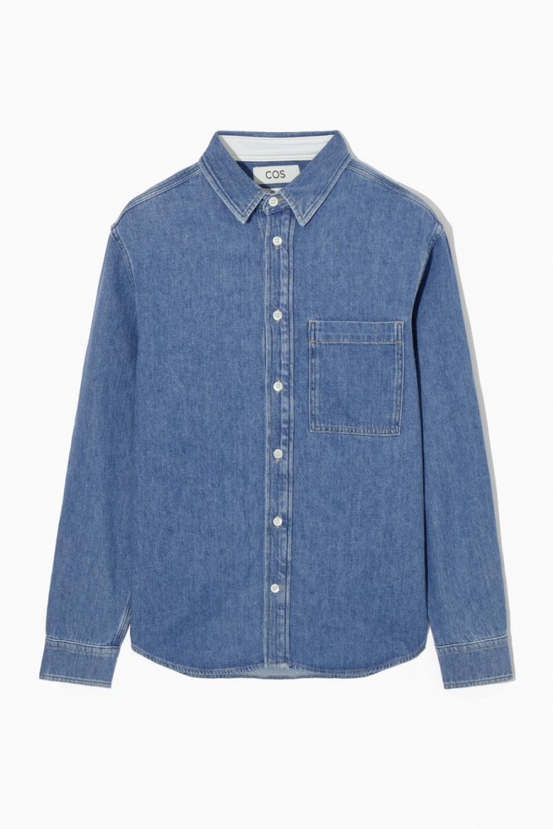 COS Linen-blend Denim Ing Férfi Kék | CIV-018793
