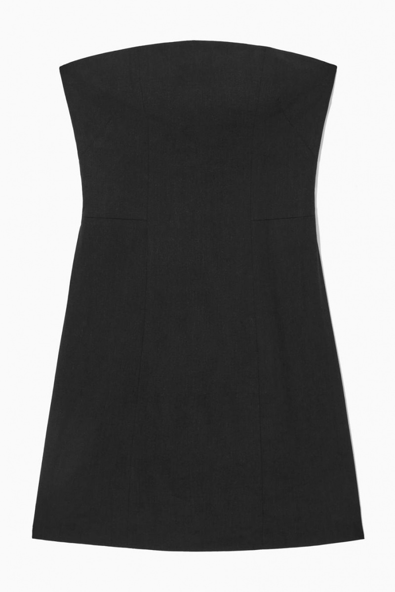 COS Linen-blend Mini Bustier Ruha Női Fekete | TSM-572034