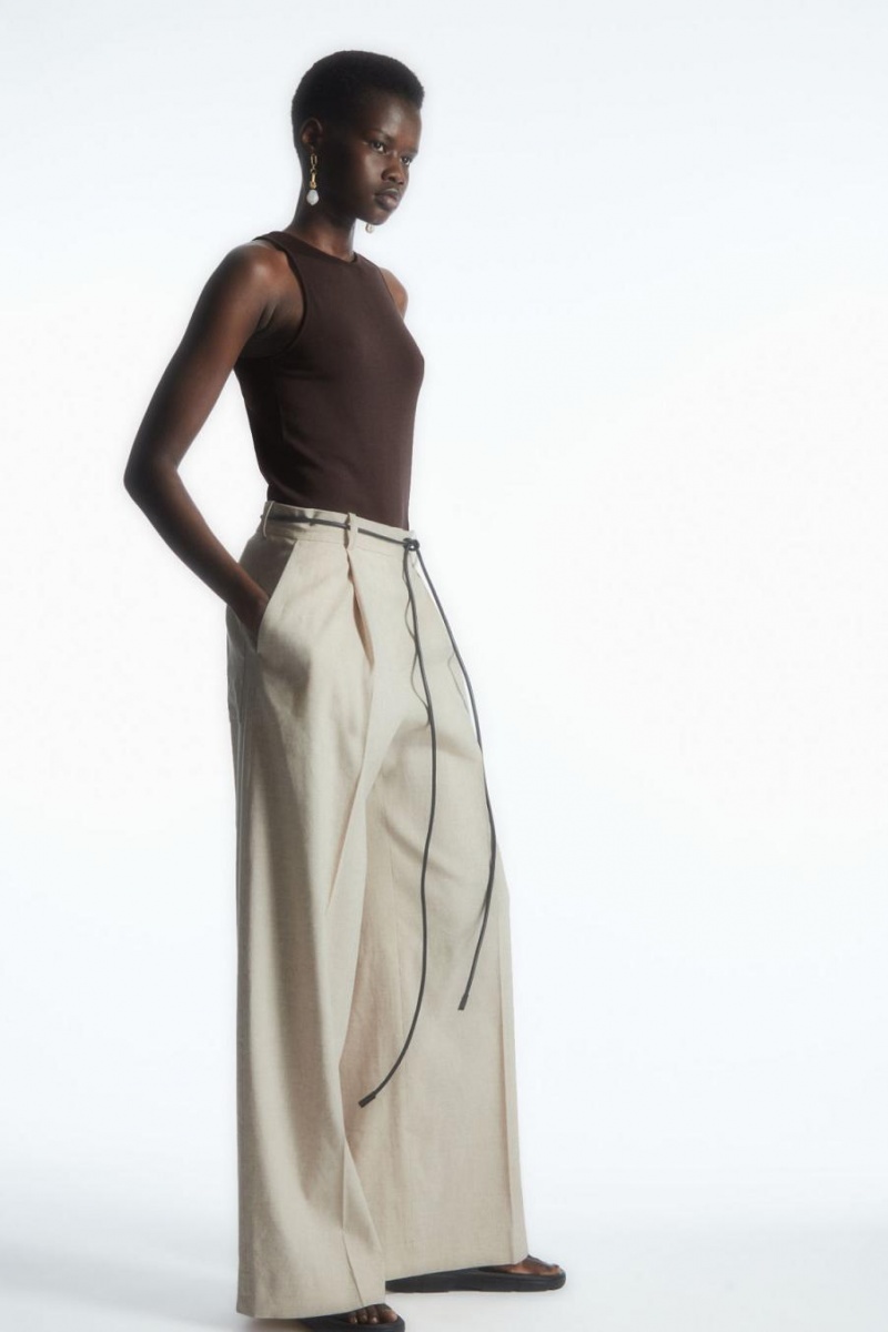 COS Linen-blend Széles Cipő-leg Tailored Nadrág Női Bézs | CUX-406859