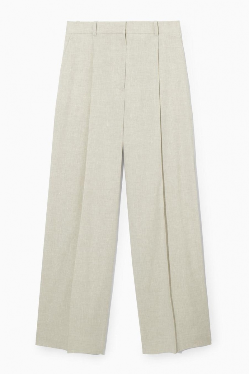 COS Linen-blend Széles Cipő-leg Tailored Nadrág Női Bézs | CUX-406859