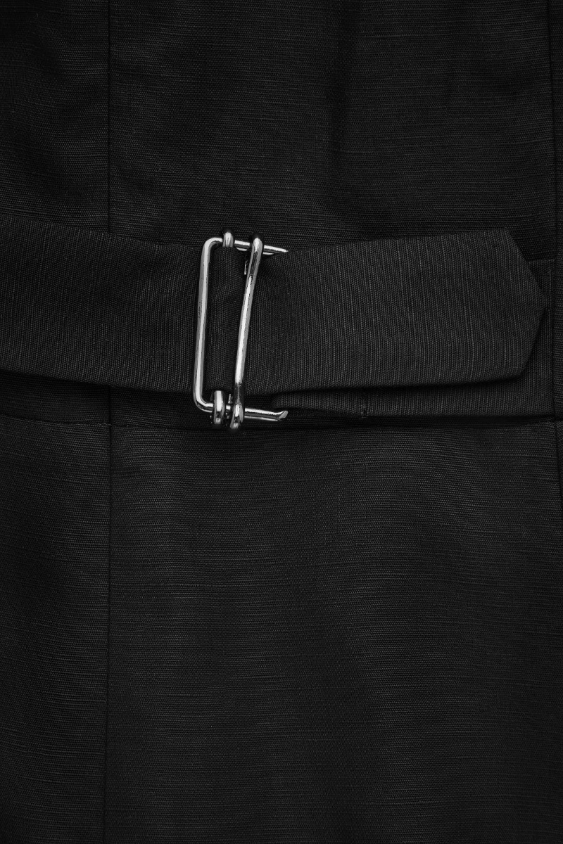 COS Linen-blend V-neck Rövid-sleeved Jumpsuit Női Fekete | NEX-632547