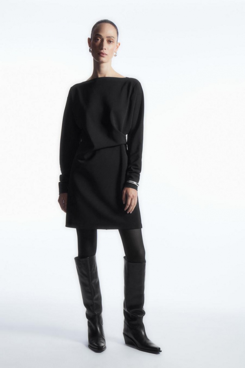 COS Long-sleeved Asymmetric Mini Ruha Női Fekete | PDY-924658