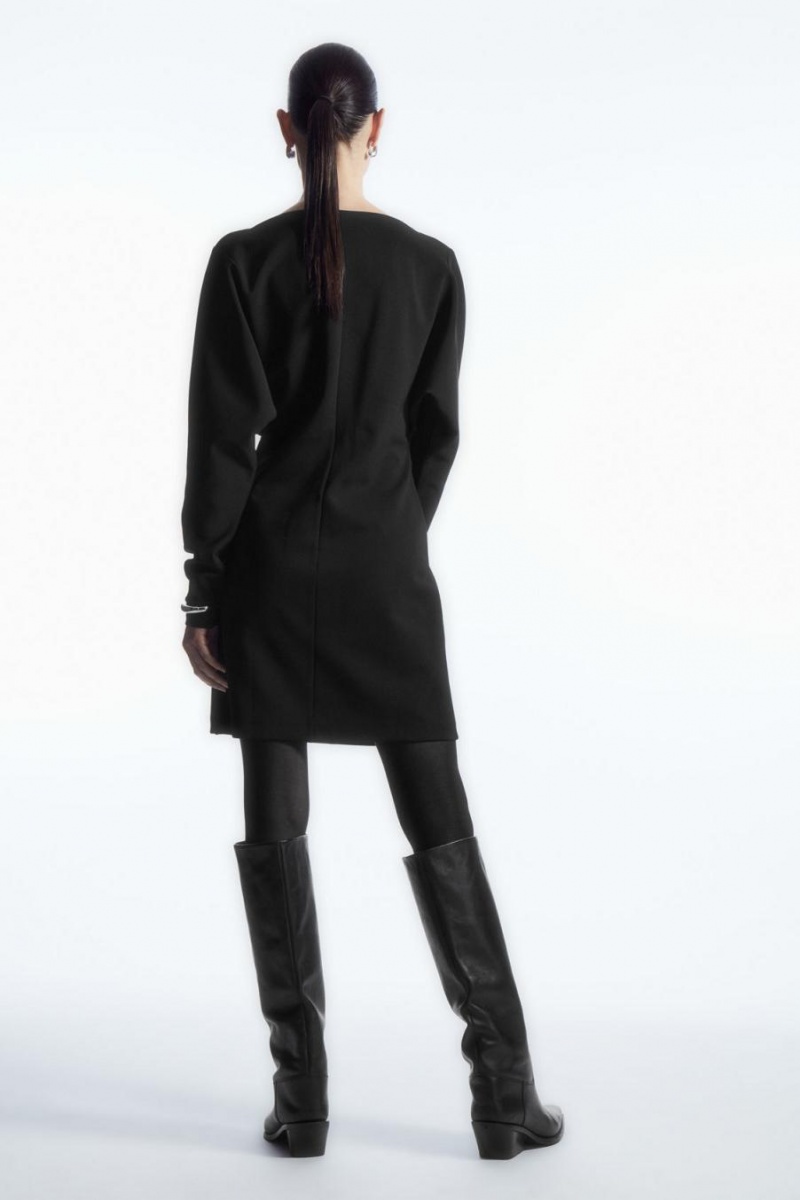 COS Long-sleeved Asymmetric Mini Ruha Női Fekete | PDY-924658
