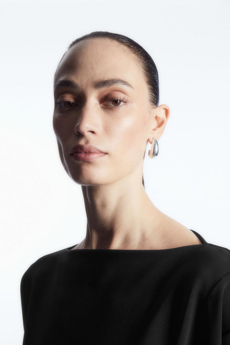 COS Long-sleeved Asymmetric Mini Ruha Női Fekete | PDY-924658