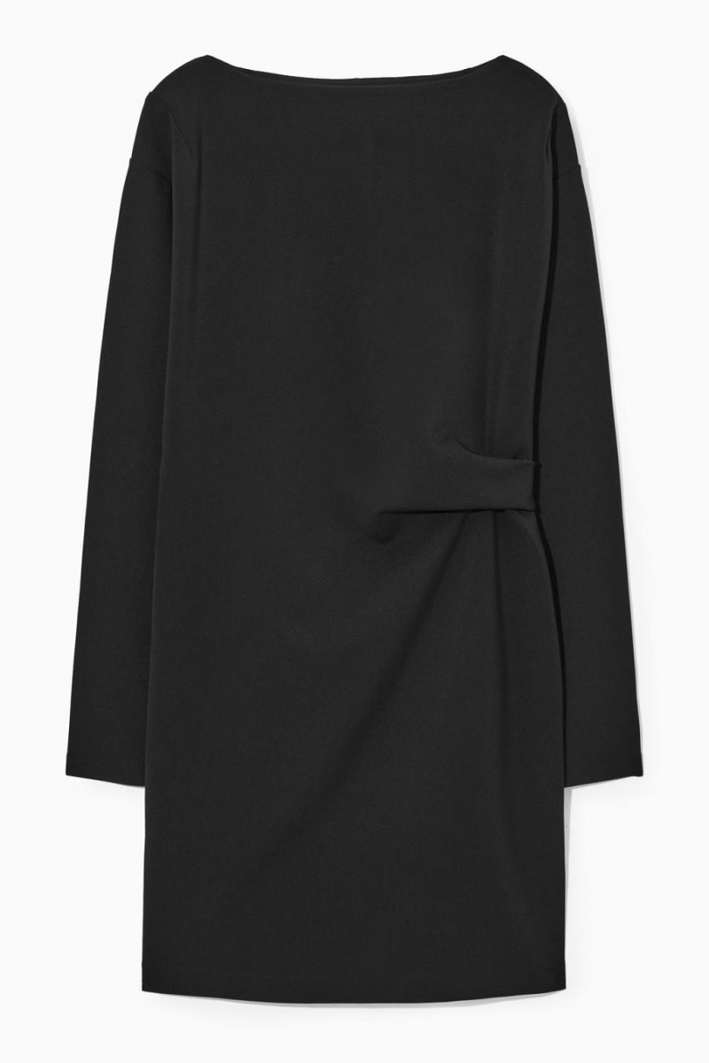 COS Long-sleeved Asymmetric Mini Ruha Női Fekete | PDY-924658