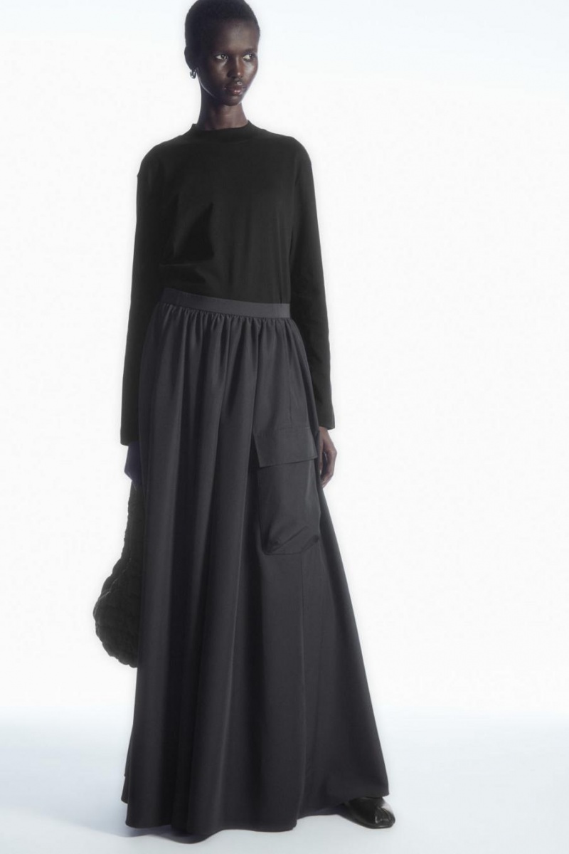 COS Long-sleeved Mock-neck Póló Női Fekete | FEK-014659