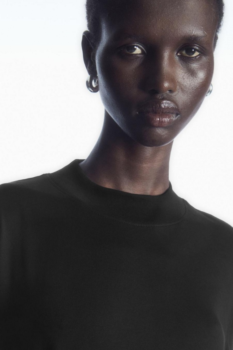 COS Long-sleeved Mock-neck Póló Női Fekete | FEK-014659