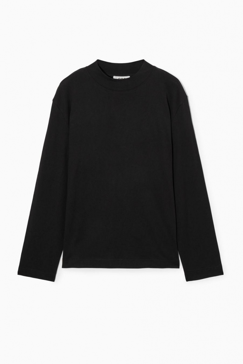 COS Long-sleeved Mock-neck Póló Női Fekete | FEK-014659