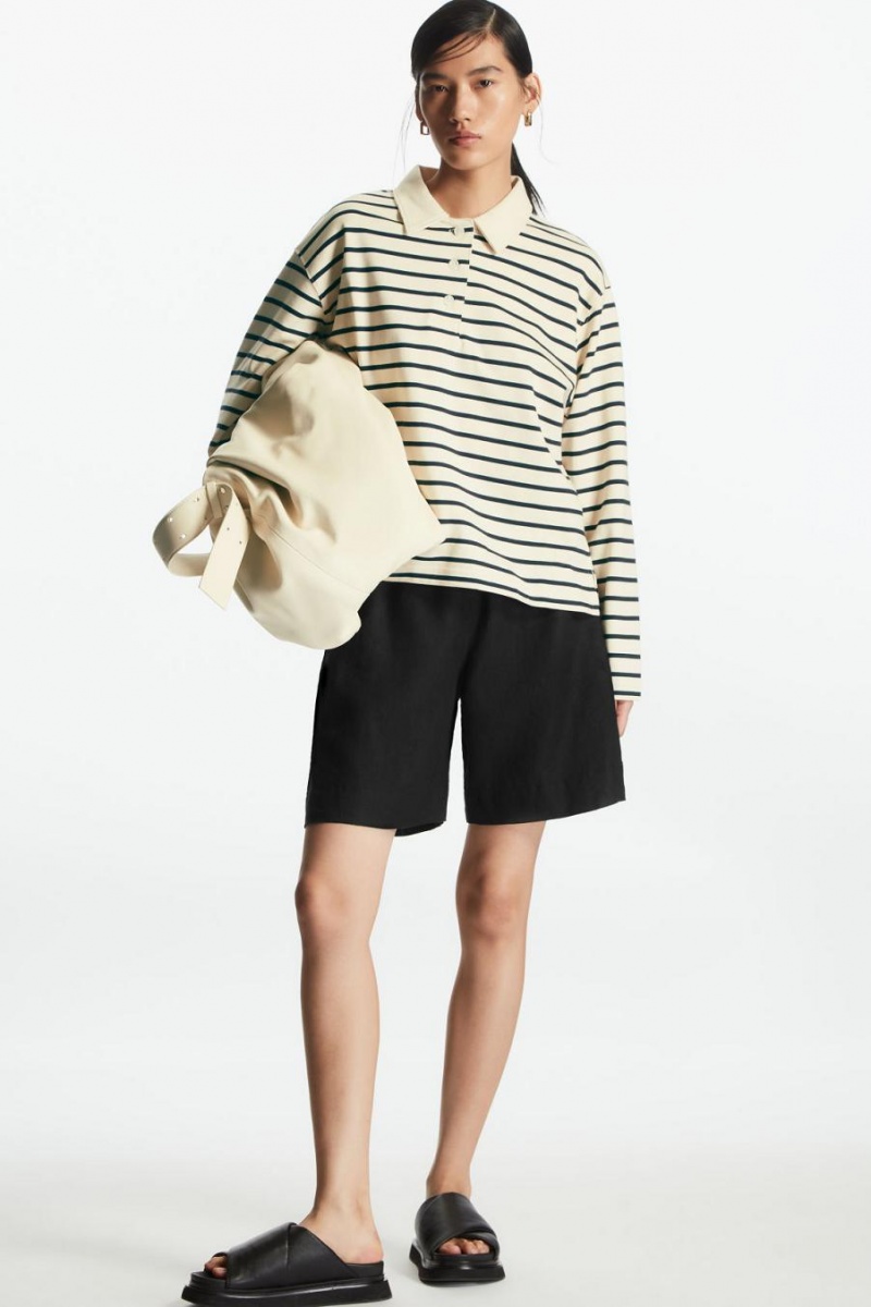 COS Long-sleeved Pólóing Női Krém Sötétkék | ZKL-906485