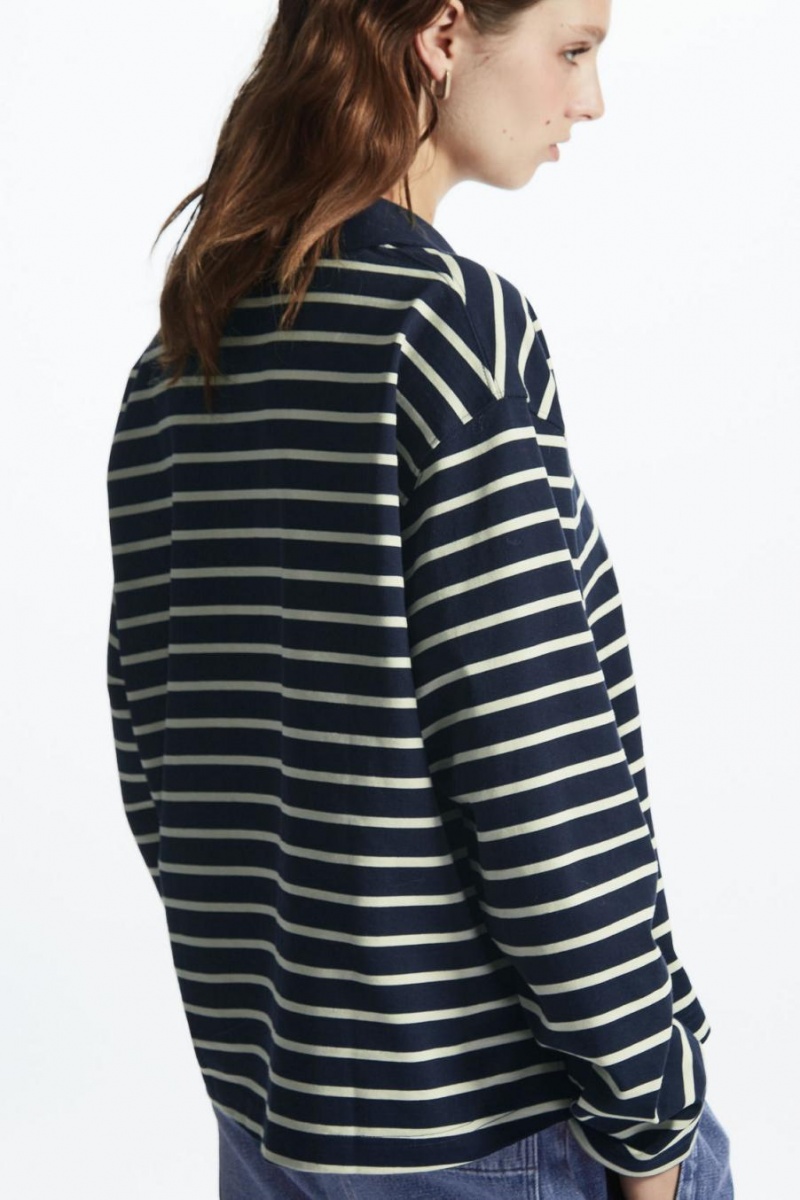 COS Long-sleeved Pólóing Női Sötétkék Krém | UBR-263594