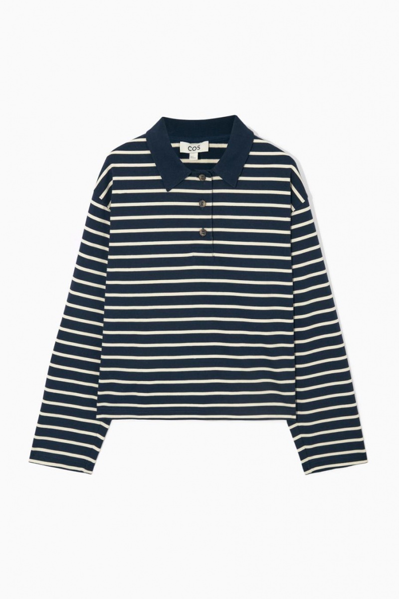 COS Long-sleeved Pólóing Női Sötétkék Krém | UBR-263594