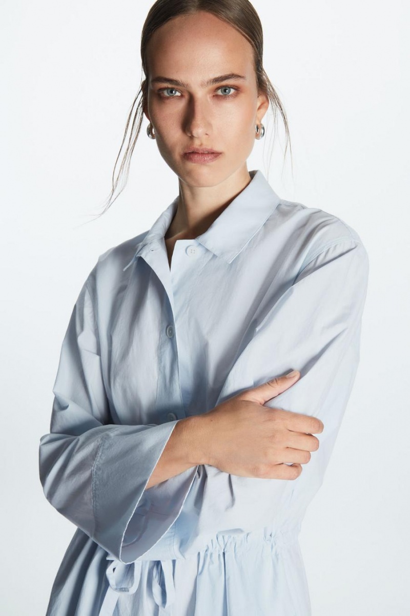 COS Long-sleeved Poplin Játszóruhák Női Világos Kék | XKQ-367824