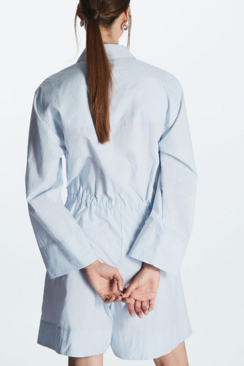 COS Long-sleeved Poplin Játszóruhák Női Világos Kék | XKQ-367824