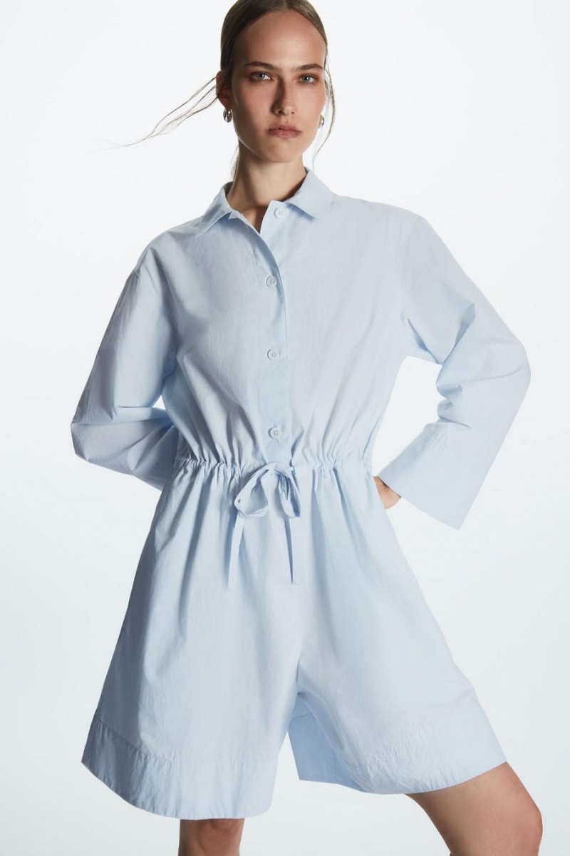 COS Long-sleeved Poplin Játszóruhák Női Világos Kék | XKQ-367824