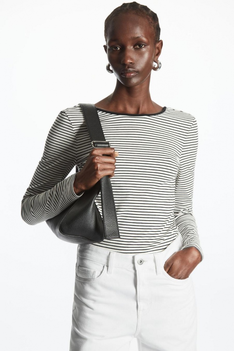 COS Long-sleeved Scoop-neck Felső Női Fekete Fehér | NDQ-901738