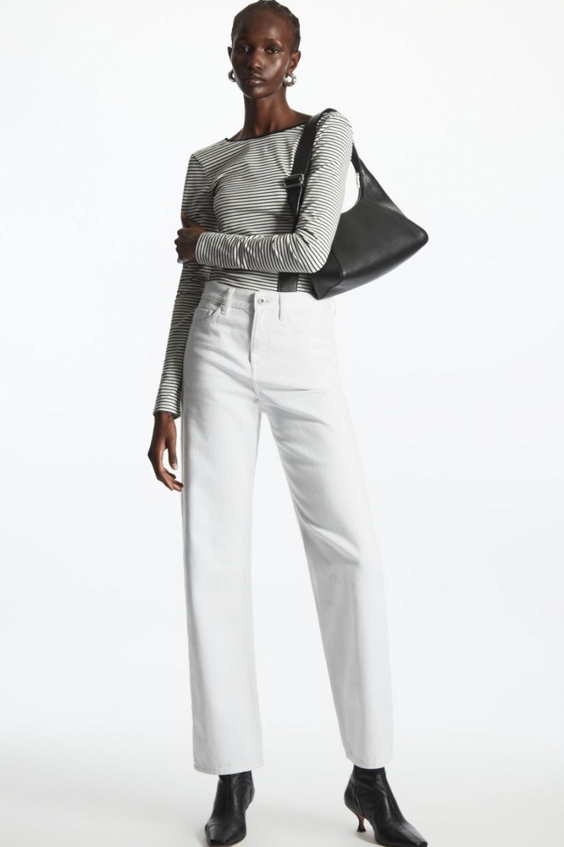 COS Long-sleeved Scoop-neck Felső Női Fekete Fehér | NDQ-901738