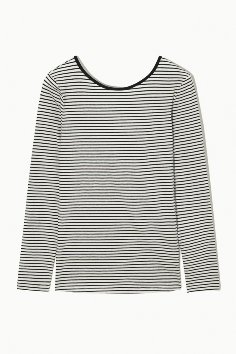 COS Long-sleeved Scoop-neck Felső Női Fekete Fehér | NDQ-901738