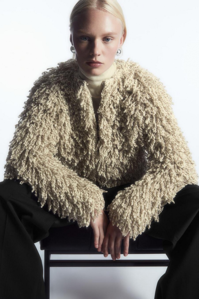 COS Loop-knit Gyapjú Kabát Női Bézs Fehér | ZNU-104782