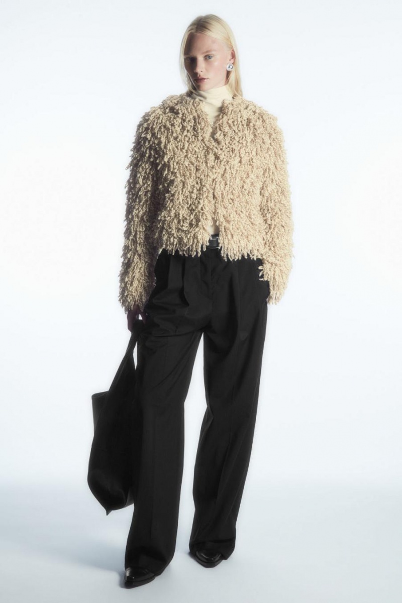 COS Loop-knit Gyapjú Kabát Női Bézs Fehér | ZNU-104782