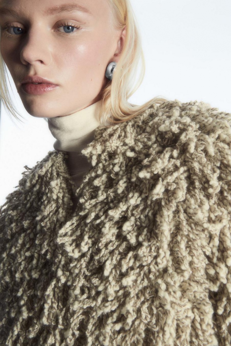 COS Loop-knit Gyapjú Kabát Női Bézs Fehér | ZNU-104782