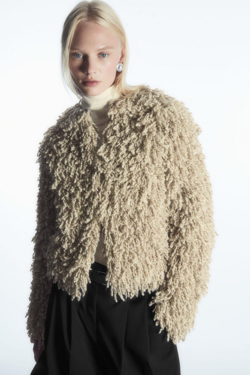 COS Loop-knit Gyapjú Kabát Női Bézs Fehér | ZNU-104782