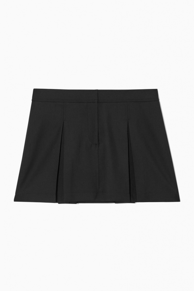 COS Low-rise Redőzött Gyapjú Mini Szoknya Női Fekete | QEA-349752