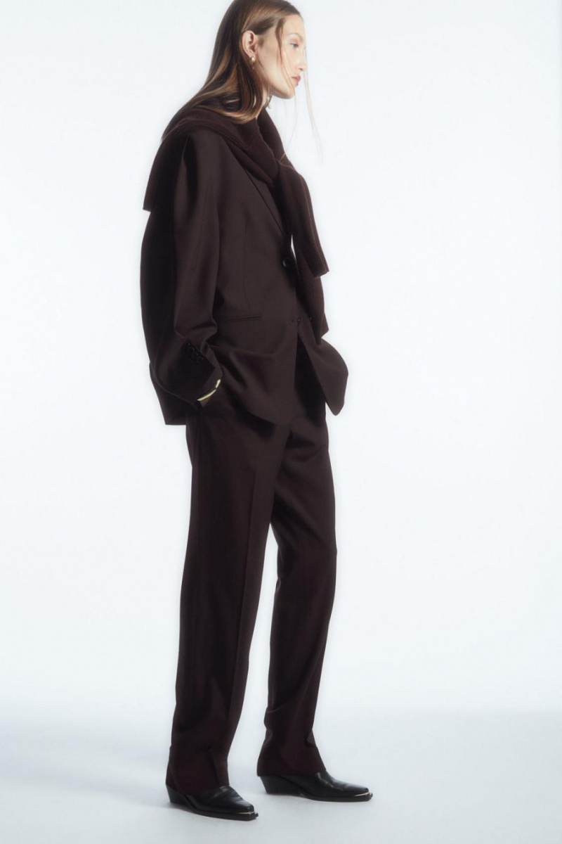 COS Low-rise Tailored Gyapjú Nadrág Női Sötétbarna | ZOM-179462