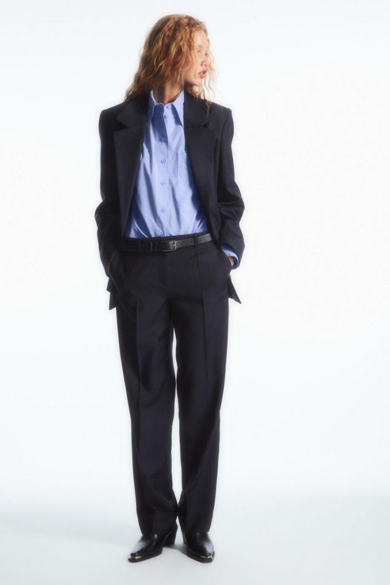 COS Low-rise Tailored Gyapjú Nadrág Női Sötétkék | RFE-543280