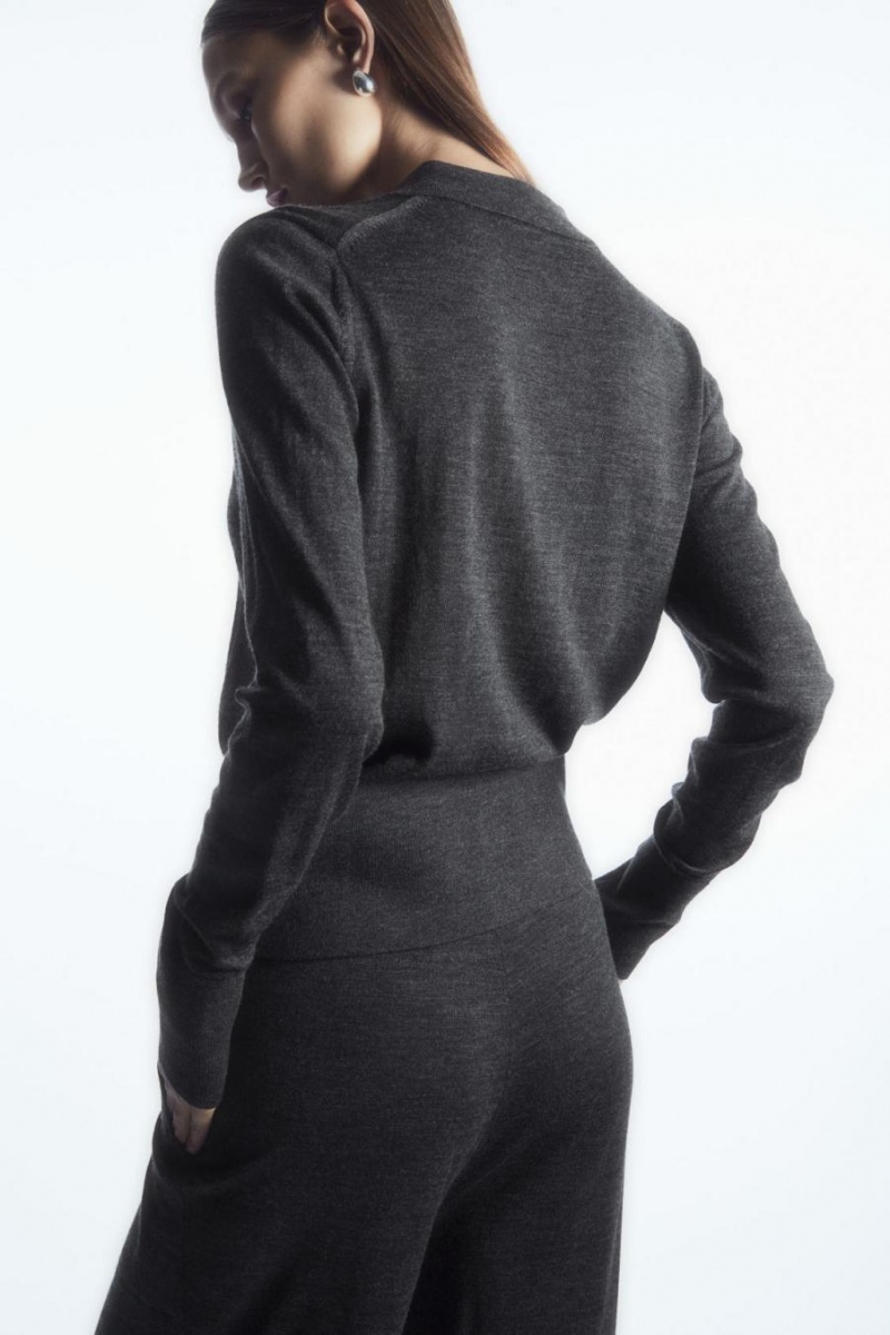 COS Merino Gyapjú Collared Kardigán Női Sötétszürke | NRY-437915
