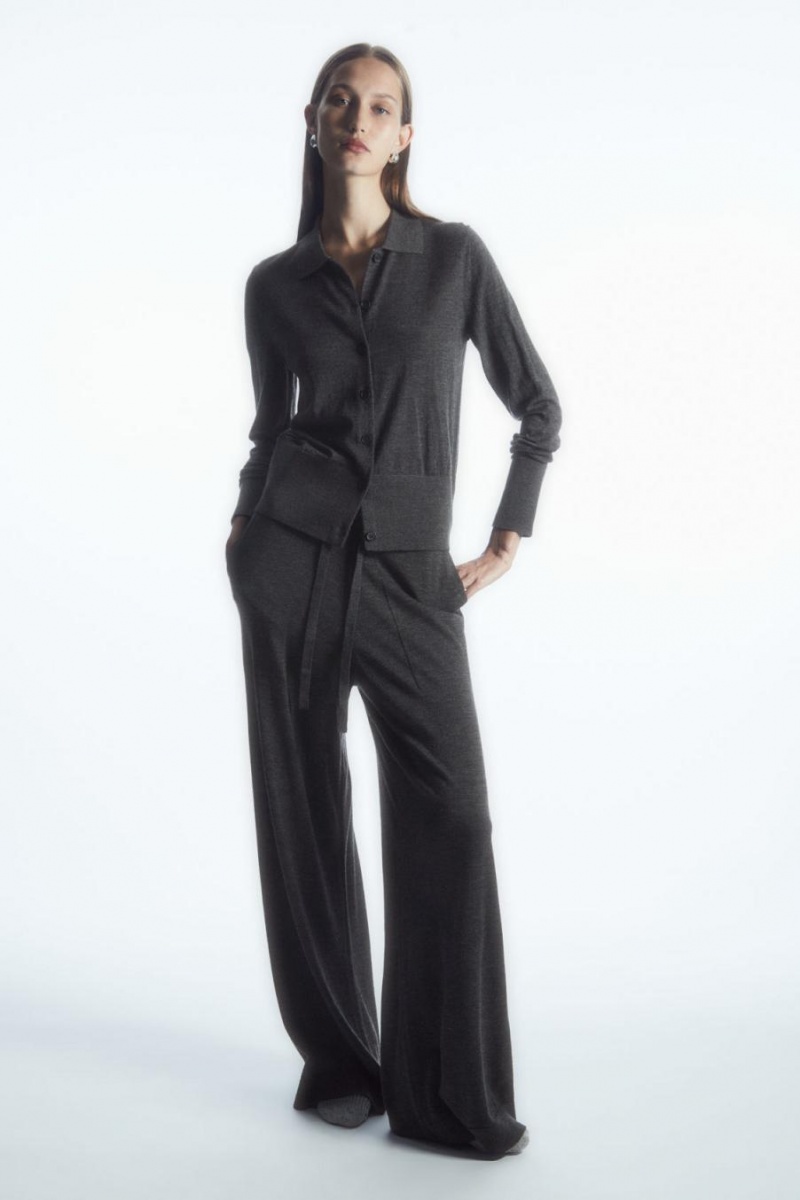COS Merino Gyapjú Collared Kardigán Női Sötétszürke | NRY-437915