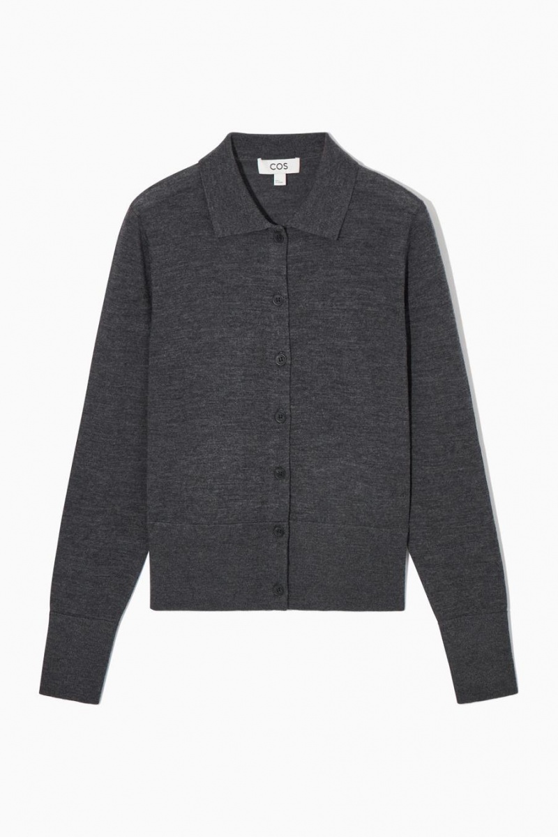 COS Merino Gyapjú Collared Kardigán Női Sötétszürke | NRY-437915