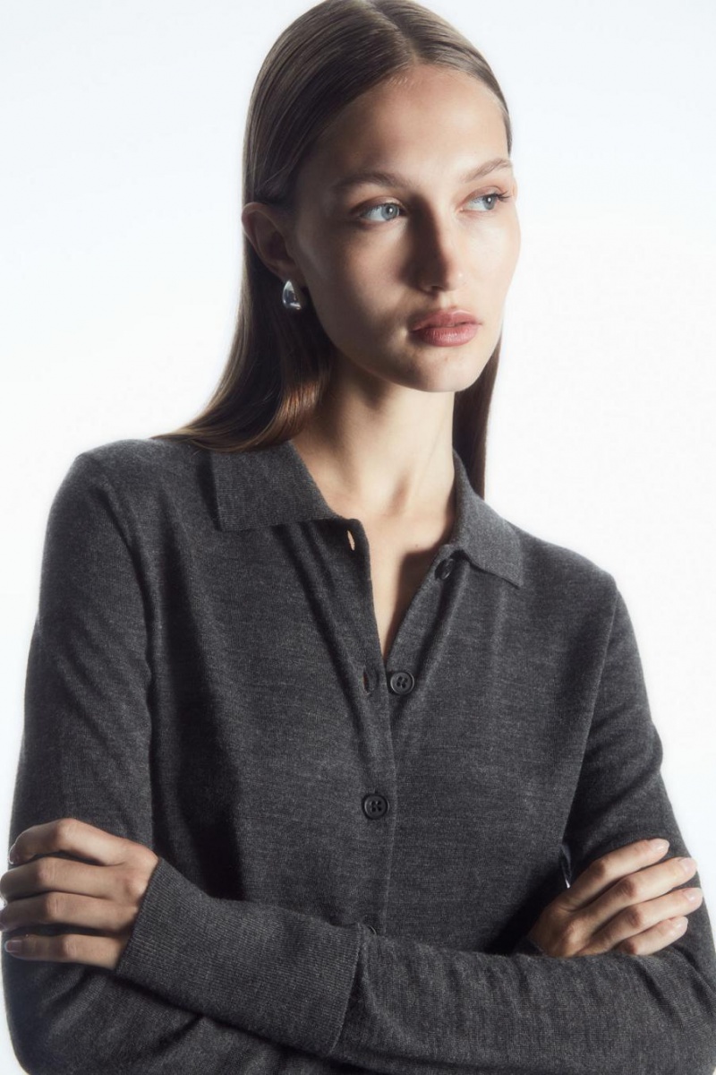 COS Merino Gyapjú Collared Kardigán Női Sötétszürke | NRY-437915