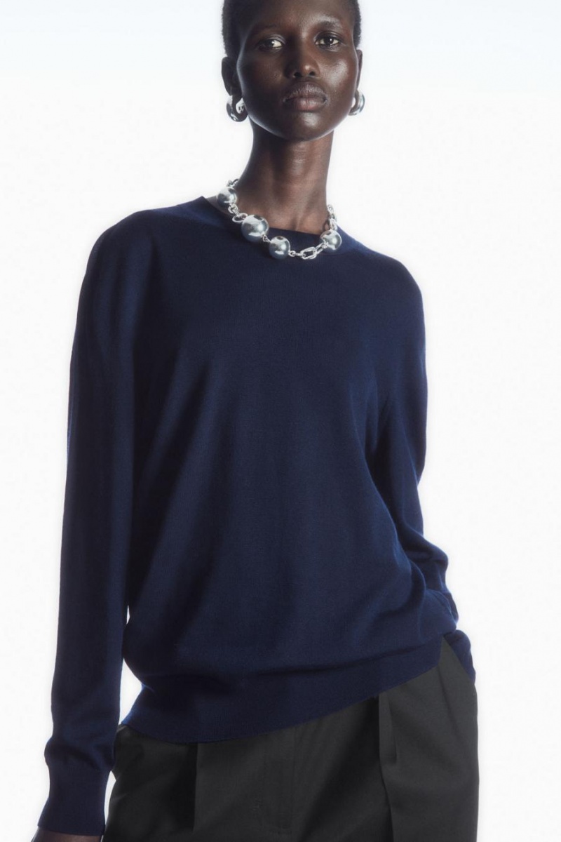 COS Merino Gyapjú Jumpers Női Sötétkék | GZS-467832