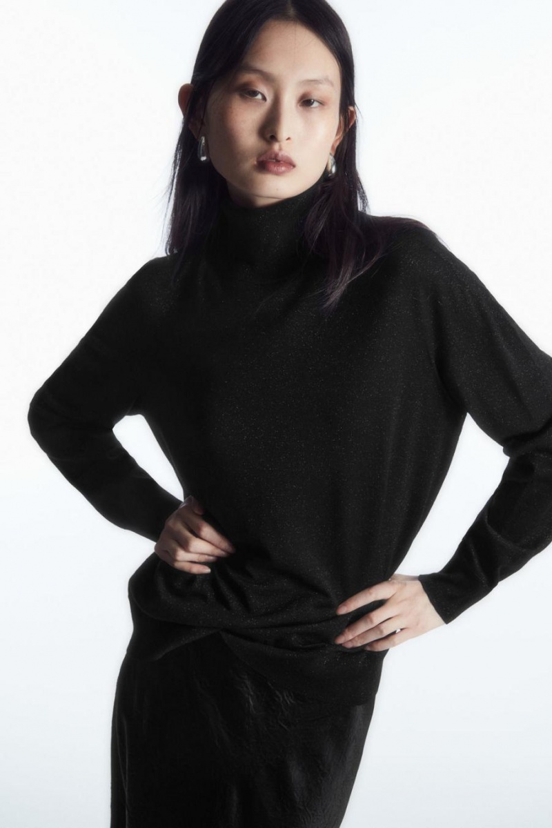 COS Merino Gyapjú Roll-neck Jumpers Női Fekete | KLQ-290567