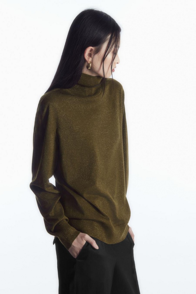 COS Merino Gyapjú Roll-neck Jumpers Női Khaki | EQY-873259