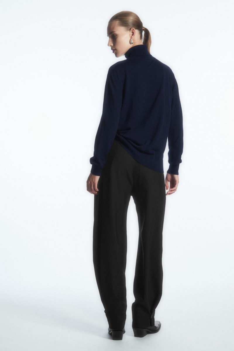 COS Merino Gyapjú Roll-neck Jumpers Női Sötétkék | MVE-286753