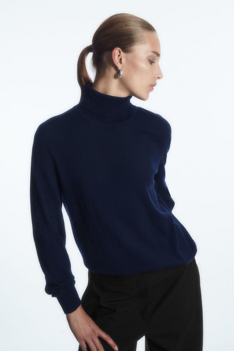 COS Merino Gyapjú Roll-neck Jumpers Női Sötétkék | MVE-286753