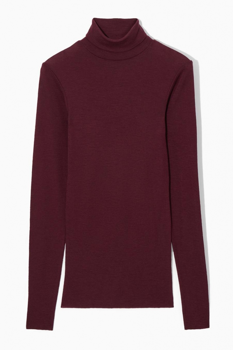 COS Merino Gyapjú Turtleneck Felső Női Bordó | ISK-502384